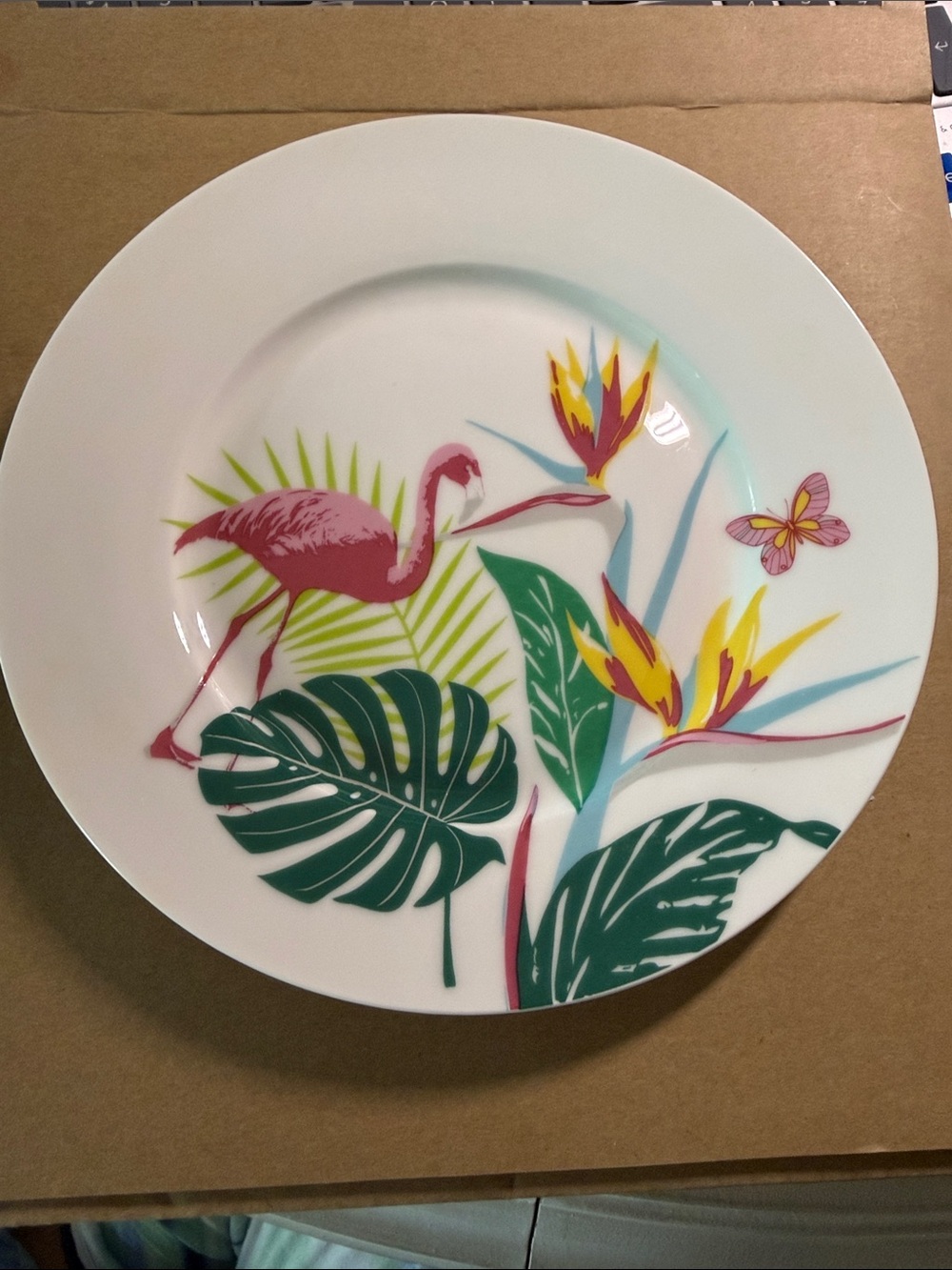 Tropical Flamingo Salad Plate - White with Pink & Green - 6 plates